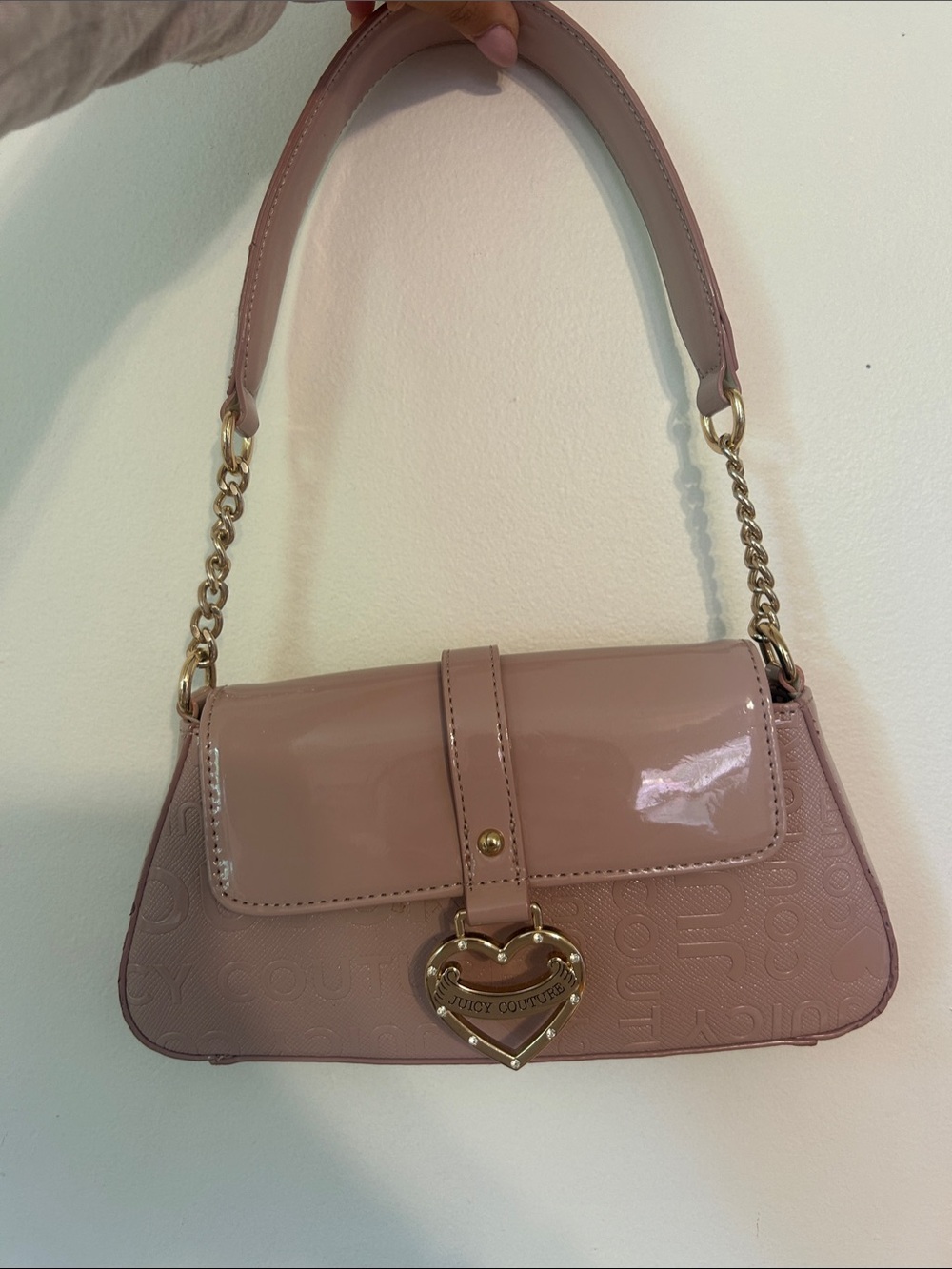 Juicy Couture Blush Pink Patent & Embossed Heart Lock Shoulder Bag